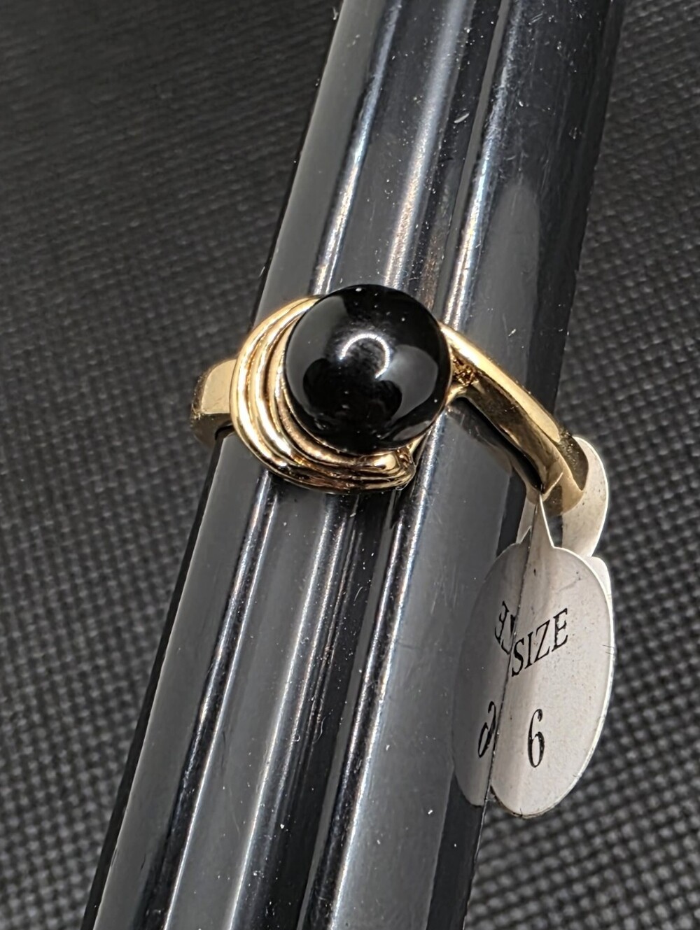 New 18K Gold Plated Black Bead Ring Size 6 Hypoallergenic Nickel Free Crossover